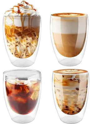 Produktbild von 4er Set Doppelwandige Kaffeegläser 350ml für Heiß- & Kaltgetränke