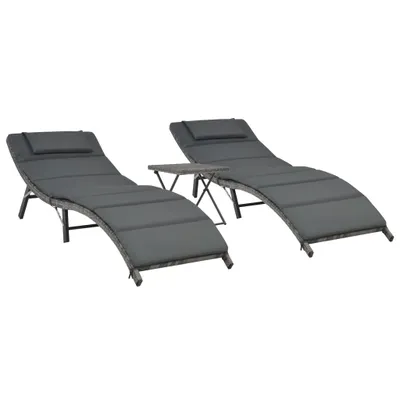 Obrázek produktu pro vidaXL 3dílná zahradní lehátková souprava skládací Poly Rattan Grey