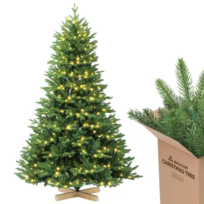 Produktbild von Salcar Künstlicher Weihnachtsbaum mit LED Tannenbaum Künstlich mit Beleuchtung und Echtholzständer, Größe: 210 cm, 650 LEDs, 1830 Spitzen