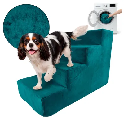Immagine prodotto di Scala a muro per cani e gatti. Rampa. SCALA PER CANI. Scala per animali domestici, 4 gradini, colore turchese, tessuto
