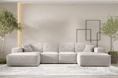 Produktbild von Wohnlandschaft Sofa U-Form CESINA in Stoff Ascot Bukla Creme