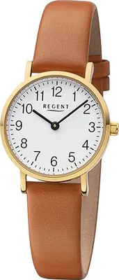 Produktbild von Regent F-1304 Damen-Armbanduhr Goldfarben mit Lederband Braun
