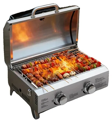 Obrázok produktu pre Plynový gril, nerezová oceľ, 2 nastaviteľné horáky, piezoelektrické zapaľovanie, veľká varná plocha, skladacia konštrukcia