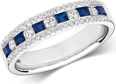 Produktbild von Atemberaubender 9 Karat (375) Weißgold Halb Eternity Diamant Ring Brillant-Schliff 0.35 Karat HI - I1 mit Saphir, 50 (15.9); TRS291429KWRSK