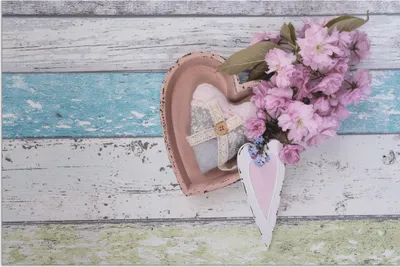 Produktbild von ARTland Wandbild Alu für Innen & Outdoor Stillleben mit Kirschblüten und Herzen Größe: 30x20 cm