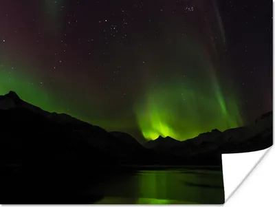 Produktbild von MuchoWow® Poster Aurora - Sternenhimmel - Berge 120x90 cm - Wandbild