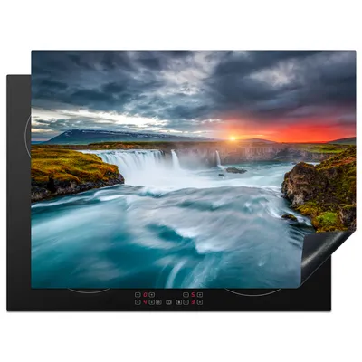 Produktbild von KitchenYeah© Herdabdeckplatte Wasserfall - Sonnenuntergang - Natur - Wasser , 71x52cm, Küche Deko, Glaskeramikkochfeld Herdabdeckung, Abdeckplatte fùr Kochfeld