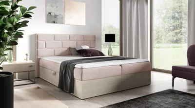 Produktbild von Boxspringbett Bett BEILA 180x200cm Nordic Teak Stoff Rosa inkl. Bettkasten