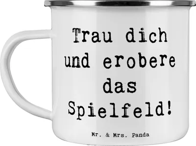 Produktbild von Mr. & Mrs. Panda Teebecher Spruch Neue Sportart Mut - Weiß - Geschenk, Reisebecher, Zuversicht, Trost, Blechtasse, Abenteuer, zeigen, Emaille Tasse, Teetasse, Vertrauem