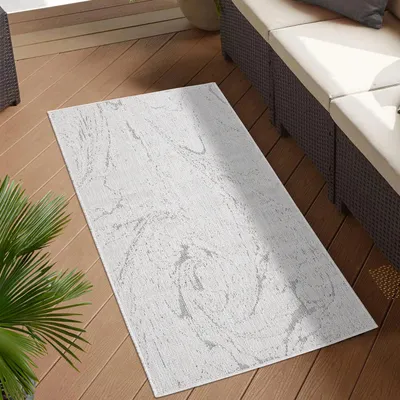 Produktbild von Teppich Outdoor Wetterfest - Creme-Weiß, Grau - Wendeteppich - 80x150 cm - Abstrakt-Meliert