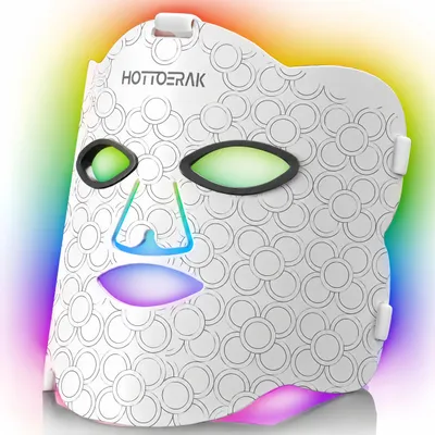 Produktbild von 7 Farben LED Beauty Photonentherapie Maske, LED Gesichtsmaske Rotlichttherapie, Lichttherapiegerät mit 5 Helligkeitsstufen, Gesichtspflege Hautpflege