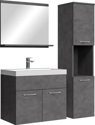 Produktbild von Badplaats Badmöbel Komplettset Montreal 60 x 35 cm Dunkel Grau - Badezimmermöbel mit Waschbecken, Spiegel und Badezimmerschrank