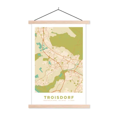 Produktbild von MuchoWow® Textilposter Troisdorf - Karte - Vintage - Stadtplan 60x90 cm mit holzfarbenen Rahmen - Textil