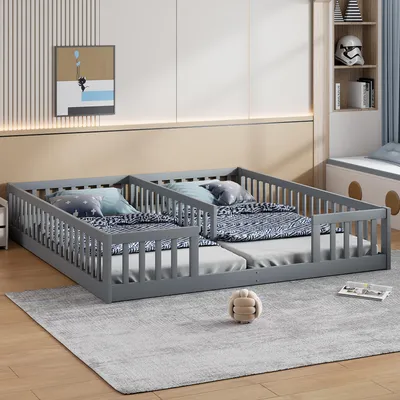 A bedroom scene with two connected children's beds.