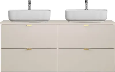 Produktbild von Badezimmer Doppelwaschtisch mit 120 cm Breite in kaschmir, 2 Aufsatzwaschbecken & 4 Schubladen - DURANGO-56
