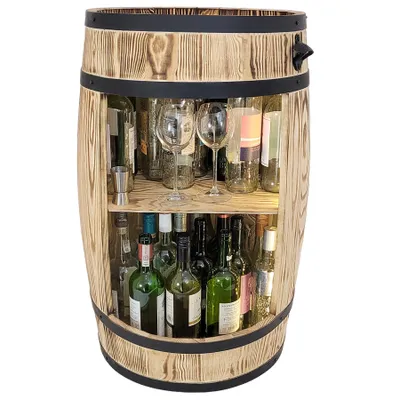 Image de Bar en fût de bois avec éclairage LED, armoire à alcool décorative