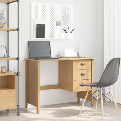 Image de Maison Exclusive - Bureau à tiroirs HILL, brun miel, 100 x 45 x 74 cm