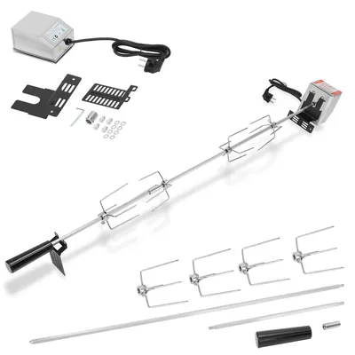 Produktbild von Grillspieß Set mit Motor 117cm drehspieß,304 Edelstahl Grillspieß Rotisserie 220V - 240V inkl.4X Fleischnadeln Universal Grillspiess