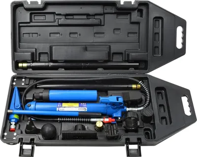 Immagine prodotto di Kit per la raddrizzatura e la rimozione delle ammaccature della carrozzeria, pressa per carrozzeria idraulica, set esteso per la rimozione ammaccature inclusa pressa, pezzi di spinta, utensile professionale automobilistico, 10 tonnellate Geko