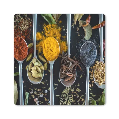 Produktbild von MuchoWow® Mauspad Mousepad Gewürze - Löffel - Schwarz - Küche 20x20 cm - Mousepads - Maus Mat - Pad - Mausunterlage - Desk Mat - Bureauartikeln