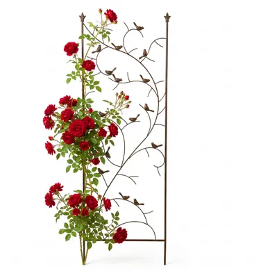 Image de Treillis Relaxdays, H x L : 150 x 50 cm, métal, motif d'oiseaux, support pour plantes grimpantes, jardin, support pour rosiers, marron