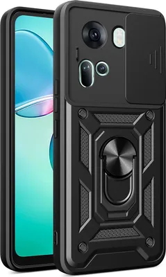 Image de Etui pour Oppo Reno11, étui en silicone avec anneau, protection de l'appareil photo, noir