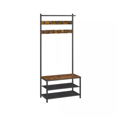 Productafbeelding van Binnen- en buitengarderobe Samara - Met schoenenrek - 9 haken - Wandgarderobe - Industrieel design - Met opbergruimte - Plank voor hoeden - 180 cm