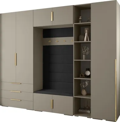 Produktbild von MEBLE KRYSPOL Inova 1 Möbelset Garderobe, 236,7x290x47cm - Kaschmir, Manila 18, Gold