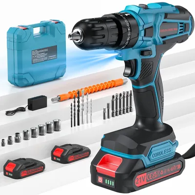 Immagine prodotto di Avvitatore a batteria da 21 V - Coppia di 45 Nm - 2 batterie da 2,0 Ah - Mandrino autoserrante da 10 mm - Luce LED