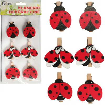 Zdjęcie produktu dla Klamerki drewniane spinacze mini z biedronką 6 szt.