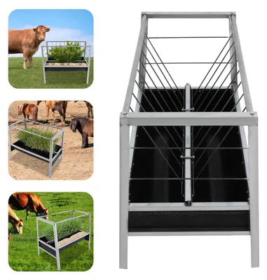 Immagine prodotto di Trough per alimentazione di animali da allevamento - 2 in 1: mangiatoia per cereali e fieno - Acciaio - 100x65x85 cm - Grande capacità - Nero