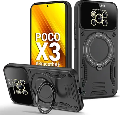 Produktbild von Rüstung Handyhülle für Xiaomi Poco X3 NFC / X3 Pro Dual-Layer Ringhalter Ständer Hülle Schwarz
