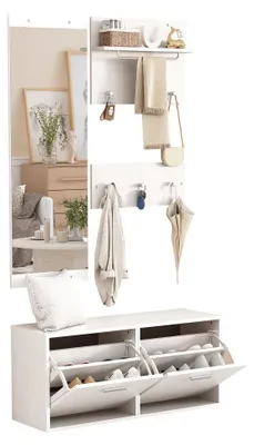 Immagine prodotto di Appendiabiti - Appendiabiti da parete - Appendiabiti a colonna - Armadietto portabiti - Gancio appendiabiti - Design moderno, colore bianco - Dimensioni: 90x30x41,5 cm