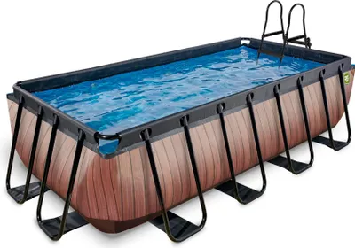 Zdjęcie produktu dla EXIT Wood Basen Stelażowy 400x200x100cm, Basen Naziemny, z Pompą Filtracyjną, Brązowy
