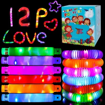 12er-Pack LED-Glowsticks Pop Tubes, bunt, leuchtend im Dunkeln