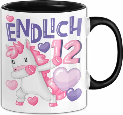 Produktbild von 12. Geburtstag Geschenk Tasse Becher Mädchen Einhorn Geburtstagsgeschenk Tochter Endlich 12 (Schwarz)