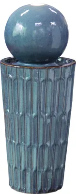 Produktbild von Dehner Gartenbrunnen Altona, mit LED Beleuchtung, frostbeständig, solarfähiger Brunnen, Höhe 72.5 cm, Ø 30 cm, Keramik, blau