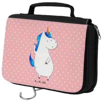 Produktbild von Mr. & Mrs. Panda badtasche Einhorn Mann - Rot Pastell - Geschenk, Party, Beste, Kosmetiktasche, Waschtasche, Cool, beautycase, Einhörner, Unicorn, Kulturbeutel, Freundin