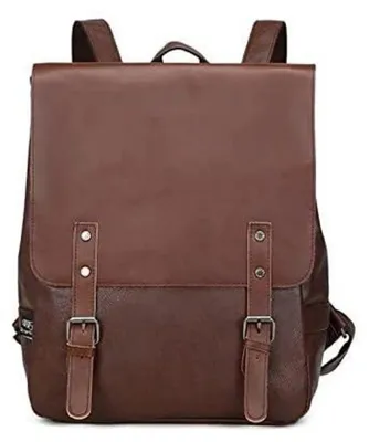 Image de Sac à dos unie, imperméable, pour ordinateur portable de 12,9 pouces, idéal pour le travail, la randonnée, les voyages et le camping. Couleur : marron foncé