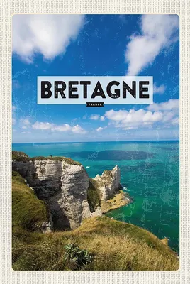 Produktbild von vianmo Holzschild 18x12 cm Bretagne France Meer Berge Bildmotiv Reisemotiv Abenteuer Reisen