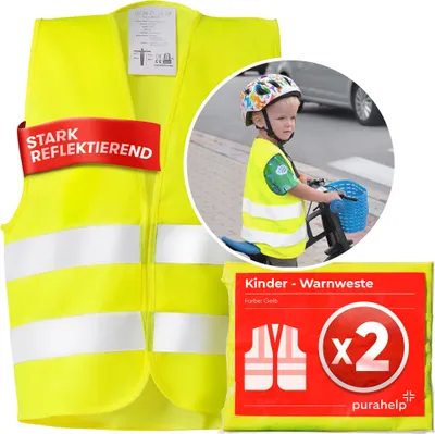 Produktbild von Warnweste Kinder (5-12 Jahre) Sicherheitsweste (2 Stück) für den Schulweg, Fahrrad, Auto - Reflektierende Warnweste Gelb