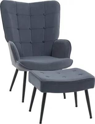 Produktbild von HOMCOM Relaxačné kreslo s podnožkou, kreslo s taburetom, polohovateľné kreslo, polohovateľné kreslo s podrúčkou, jedálenská stolička so zamatovým poťahom do obývačky, tmavosivá