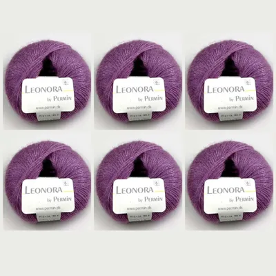 Image de 6 pelotes de Leonora by Permin – Fil raffiné en soie, laine et mohair (32 mûre)