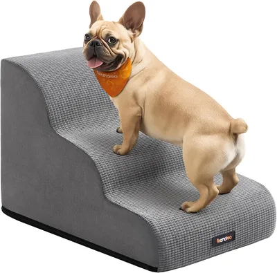 Productafbeelding van Hondentrap voor kleine honden - 3 treden - schuim - antislip - duifgrijs - 57 x 40 x 40 cm