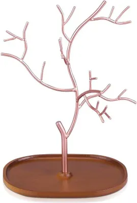 Produktbild von Famanu Schmuckbaum aus Bambus und Metall - Schmuckständer für Ketten, Ohrringe & Ringe - Dekorativer Schmuckhalter - 25 cm hoch