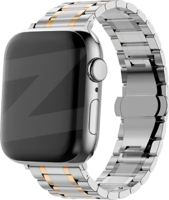 Produktbild von Bandz Verstellbares Stahlband passend für Apple Watch 1/2/3/4/5/6/8/9/SE/Ultra (2) - Größe 42/44/45/49mm - Silbernes & goldenes Stahlband für Apple Watch
