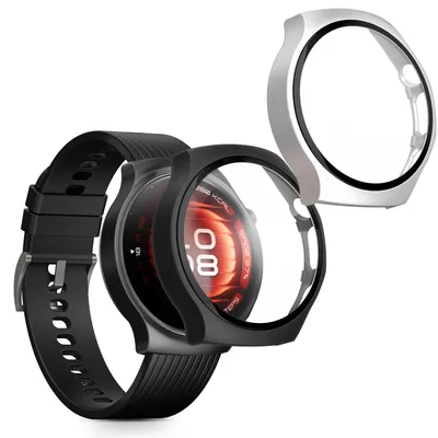 Produktbild von kwmobile 2x Glas Hülle für Huawei Watch 5 42mm Schutzhülle - Fullbody Fitnesstracker Case Set aus Glas - Schwarz Silber