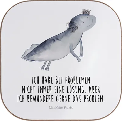 Produktbild von Mr. & Mrs. Panda Untersetzer für Gläser Axolotl Schwimmen - Weiß - Geschenk, Tischuntersetzer, Lurch, Freude, Optimistisch, Holzuntersetzer, Motivation, gläseruntersetzer
