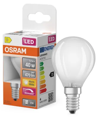 Imagen del producto de OSRAM LEDTROPF E14, 3,4W, 806 lúmenes, acabado mate, blanco cálido, pack de 6 unidades