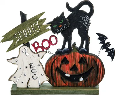 Produktbild von Spooky Katze & Kürbis Standdeko für Halloween 24cm